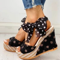 women sandals dot bowknot design platform wedge heels female casual high increas shoes ladies fashion ankle strap open toe shoes