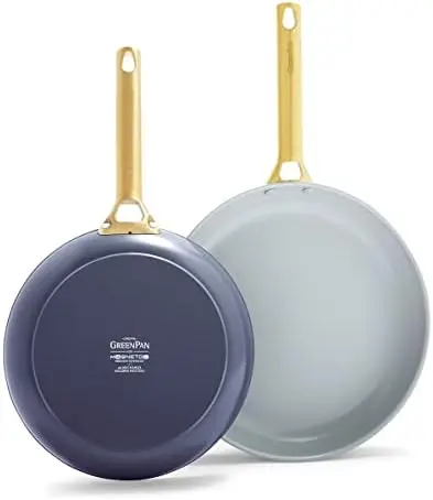

Hard Anodized Healthy Ceramic Nonstick 8" and 10" Frying Pan Skillet Set, Gold Handle, PFAS-Free, Dishwasher Safe, Oven Plate f