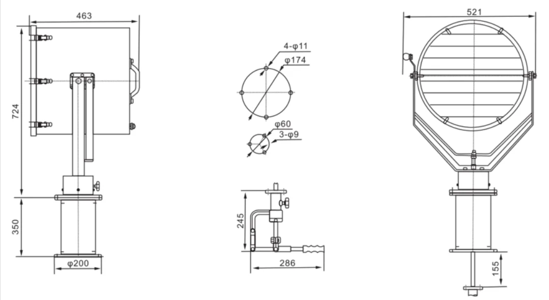 Профессиональный морской поисковый фонарь HJ-marine CTG3 E40 1000 Вт навигационный