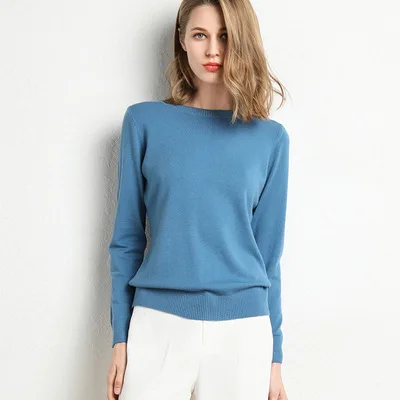 

2023 Women Slim O-Neck Pullover Cashmere Wool Blending Sweater Autumn And Winter Long-Sleeved Knit Bottoming Shirt Large Size
