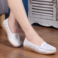 womens shoes summer leather shoes hollow sandals hole shoes flat bottom middle aged and elderly mother single shoes sneakers