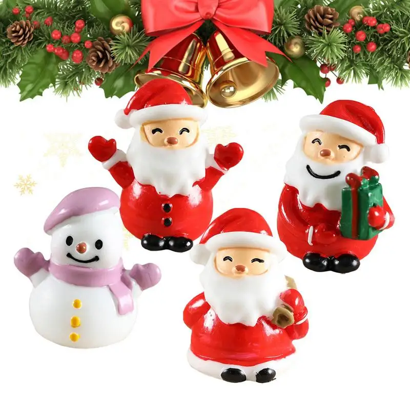 

4 Pcs/set Christmas Gift Figurines Miniature Santa Claus Snowman Landscape Ornaments For Home Decorations Kawaii Desk Decor Room