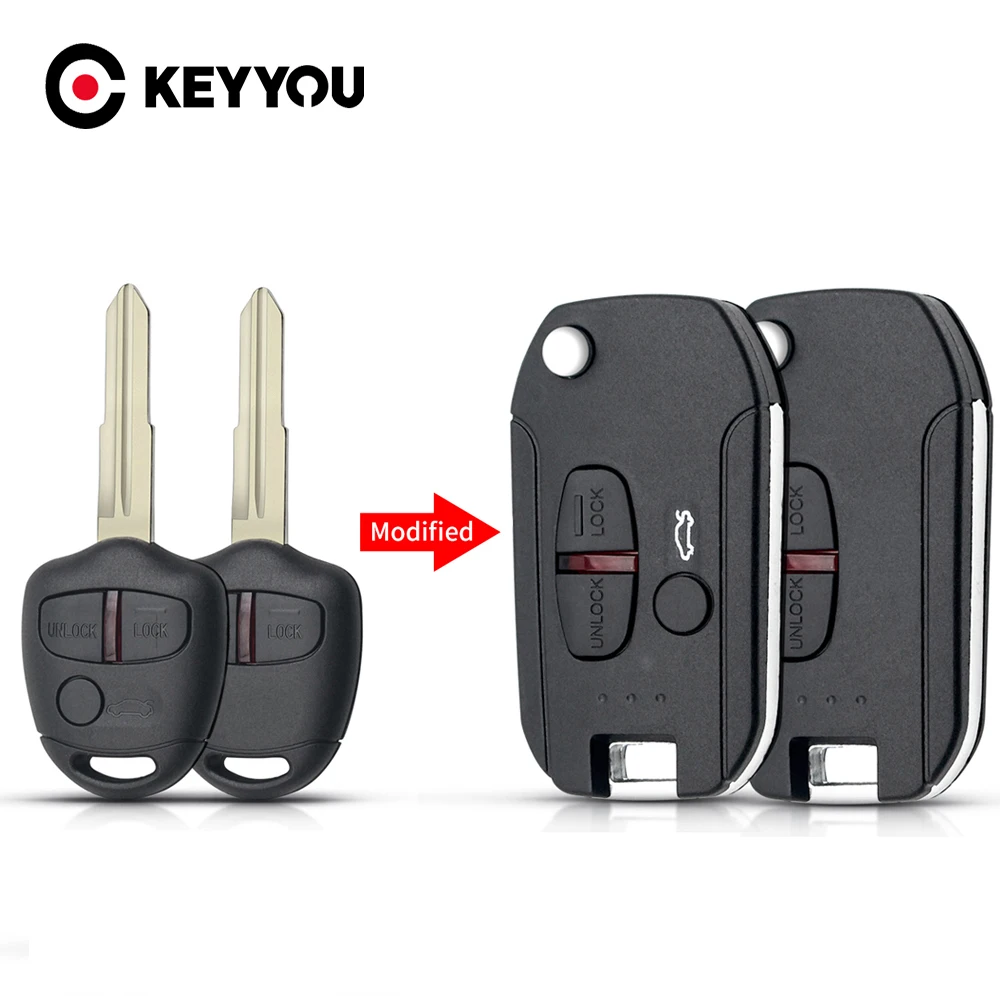 

KEYYOU 10pcs 2/3 Buttons For Mitsubishi New ASX GRANDIS Outlander LANCER-EX Flip Car Remote Key Shell Fob Case Right Left Blade