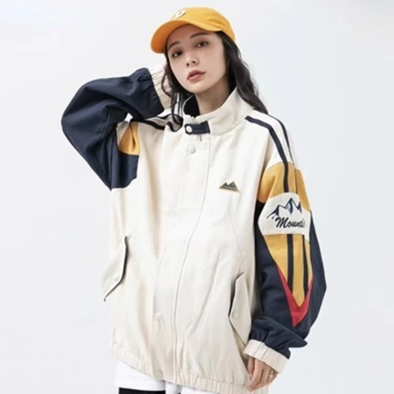 

Punching Harajuku New Baseball Unisex Men‘sautumn Collar Jacket American Coat Stand Patchwork Colorful Streetwear Uniform Loose