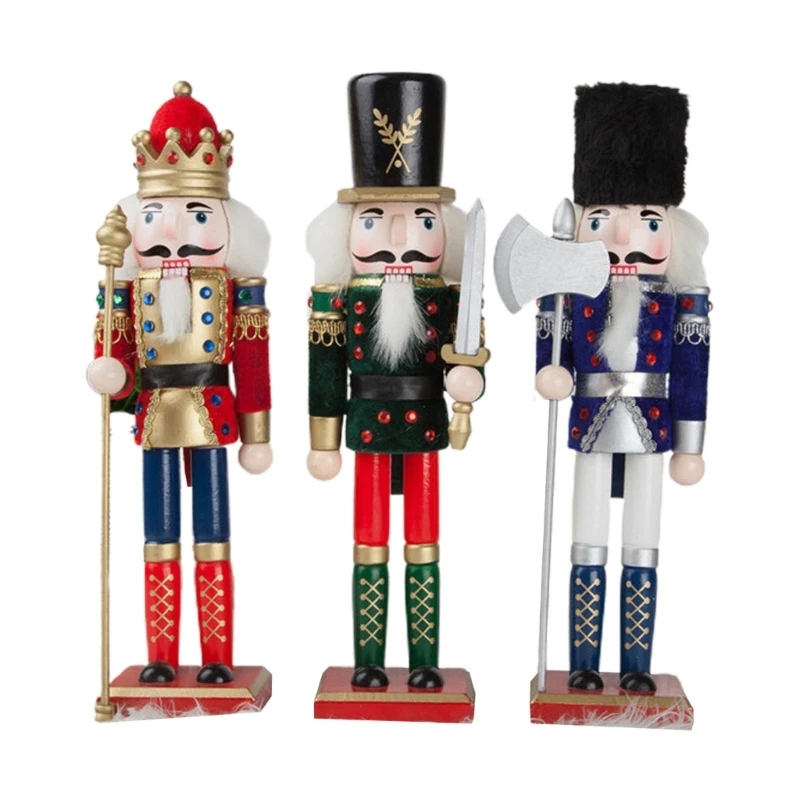 

30cm Nutcracker Soldier Figure Wooden King Nutcracker Figurine Toy Christmas Decor for Shelves Tables New Year Gift