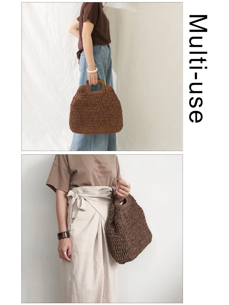 Fashion Woven Straw Women Tote Handbags Large Capacity Bohemian Travel Beach Bag Summer Casual Hollow Out Female Shopper Purse