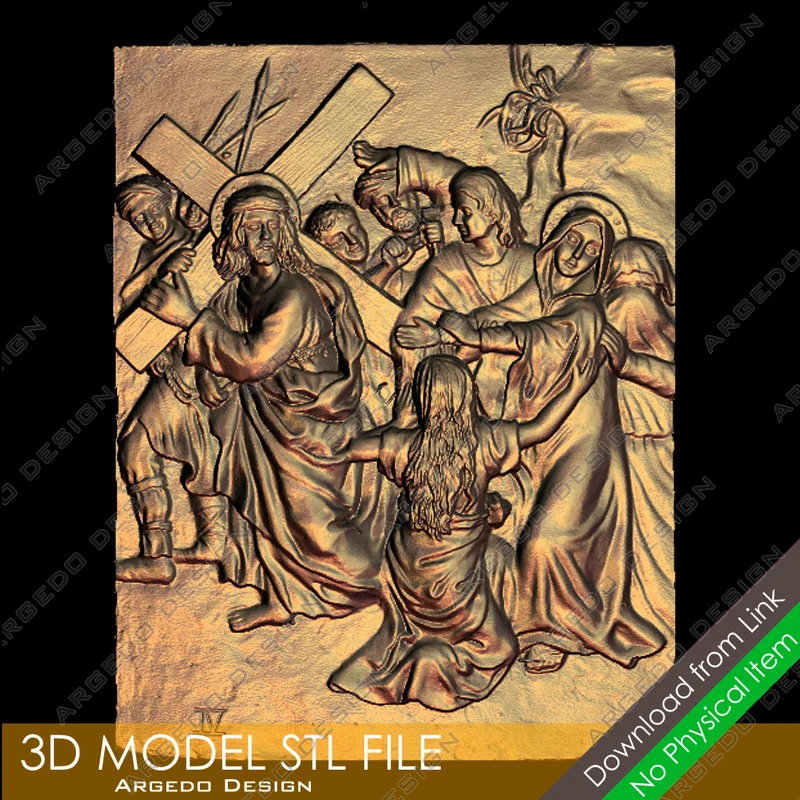 

3D Model STL File Religion Icon Crucifixion of Jesus 4th Scene Relief for CNC Router Engraving - ZBrush Artcam Aspire Cut3d