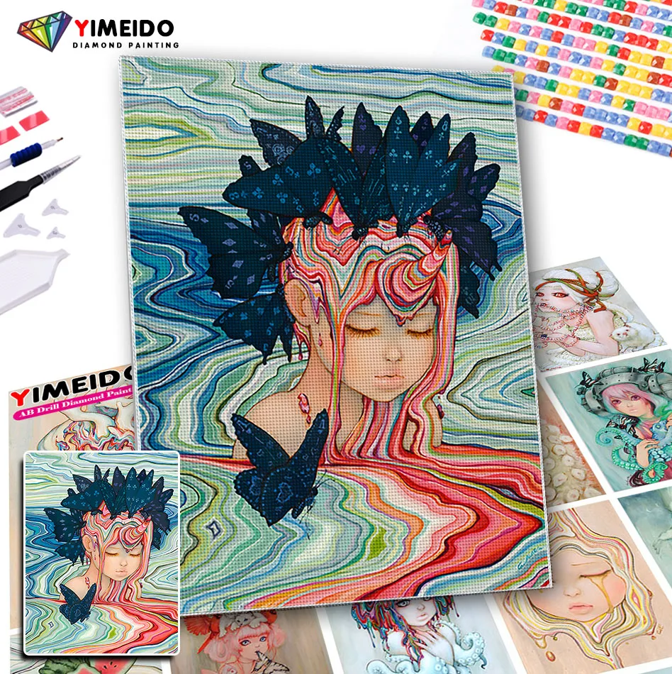 

YIMEIDO AB Diamond Painting Animal Cross Stitch Kit Abstract Butterfly Peacock Full Square Diamond Zipper Bag Pour Glue Decor