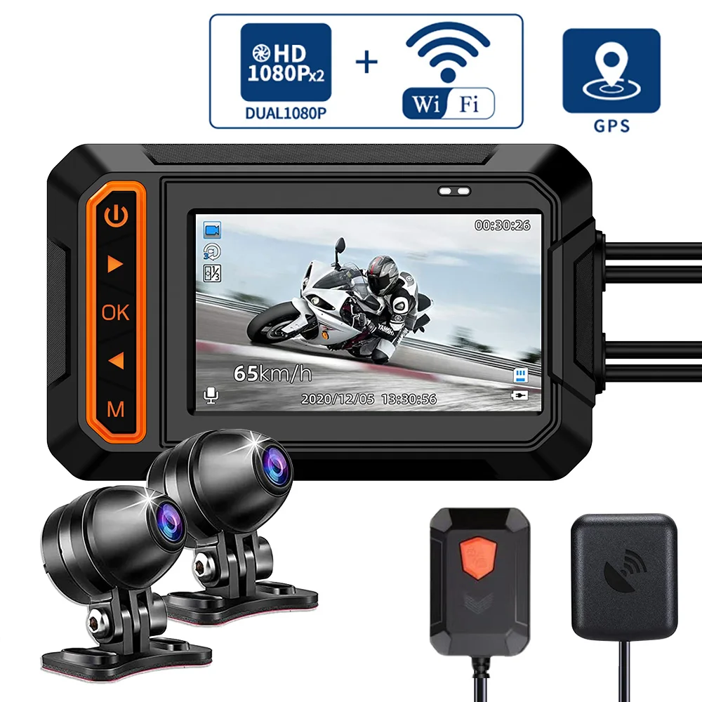

Видеорегистратор для мотоцикла с Wi-Fi, GPS, Full HD 1080P + 1080P