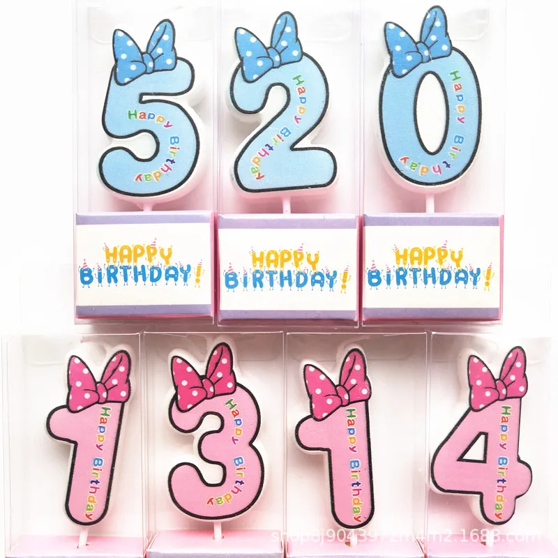 

Pink Blue Happy Birthday Number 0-9 Candles Cartoon Mickey Minnie Mouse Candle Cake Cupcake Topper Party Decoration Supplies