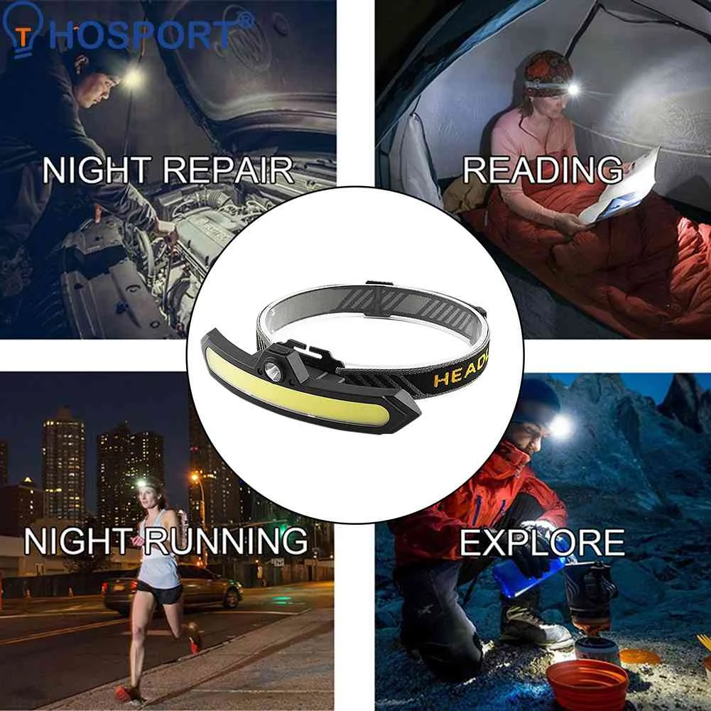 

800LM LED Mini Headlamp Rechargeable USB Sensing Head Light Red Light Warning 6-speed 1200mAH Lithium Battery for Outdoor Hiking