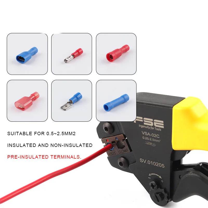 VSA-02C обжимные мини-инструменты ручные плоскогубцы для натяжных труб, изолированные клеммы, Электрический зажим, многофункциональный инструмент VSA Kit 20-13AWG 0,25-2, 5 мм2