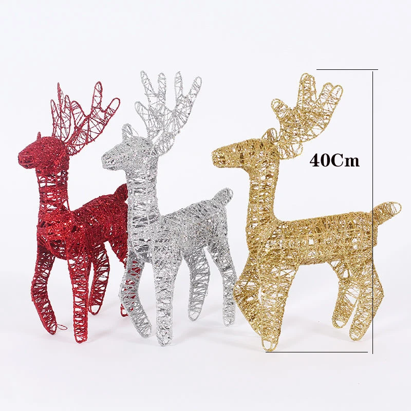 

Christmas Iron Wrought Glowing Deer Cart Ornament Reindeer Sleigh Home Xmas Party Decor With Light 2022 40cm New Year Gift