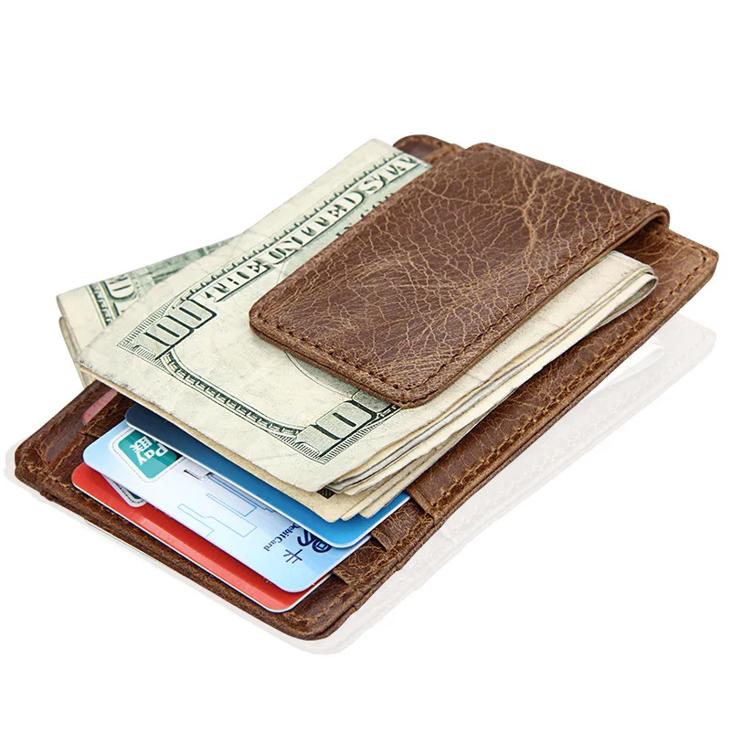 

Clips Magnetic Credit Genuine Pocket Fashion Card Leather Men Vintage Holder Wallet Front Money