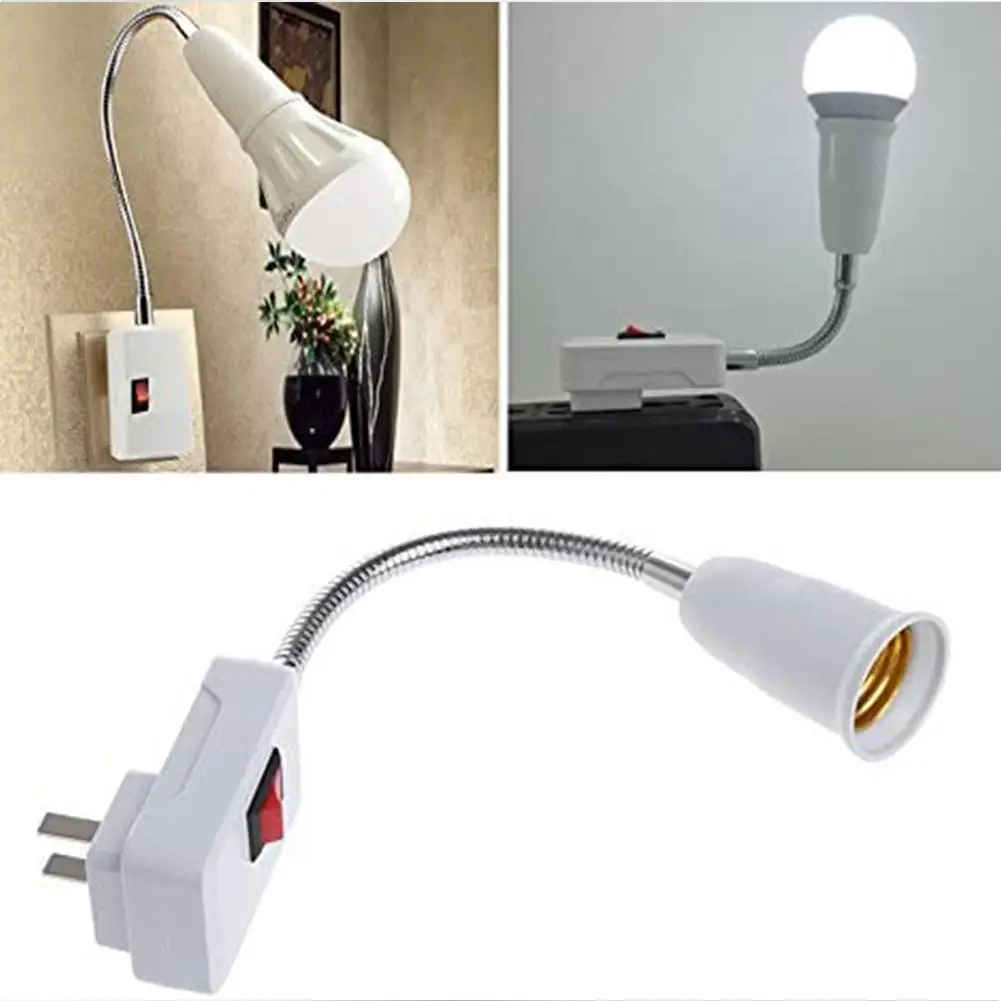 

E27 Lamp Base Wall Flexible Holder Light Flexible Bend Mobile Test Light Socket Light Bulb Adapter Plug Switch Stainless Steel