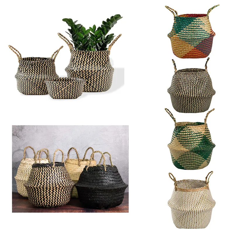 

Large Seagrass Basket Wicker Belly Basket Woven Garden Planter Pot Home Boho Decor Laundry Picnic Grocery Straw Storage Planters