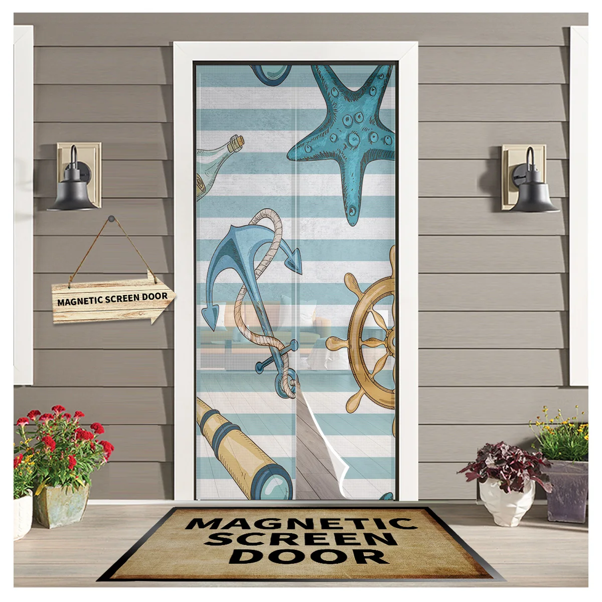 

Anchor Starfish Telescope Door Curtain Magnetic Mosquito Net Curtains Bedroom Insect Door Screen Gauze Door Window Screens