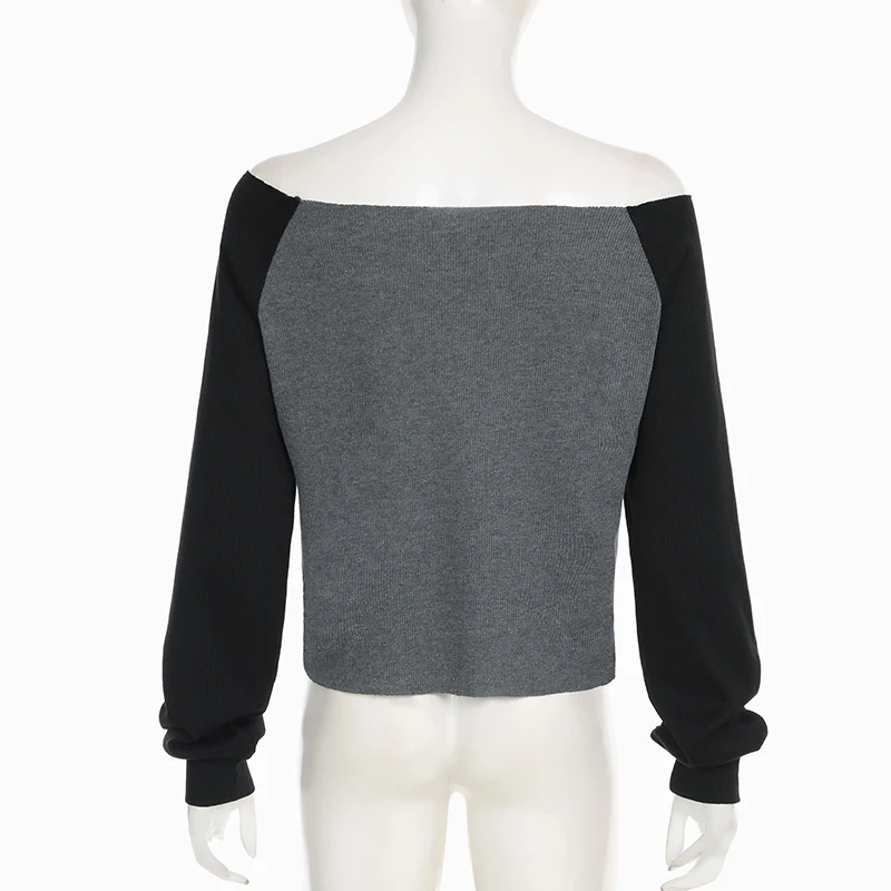 Уличная женская футболка Darlingaga с разрезом на шее и звездой длинным рукавом