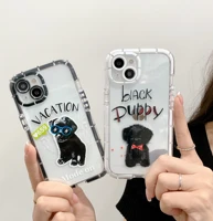 so cool dog black puppy vacation phone case for iphone 11 12 13 pro max x xs xr transparent luminous elastic shockproof cover