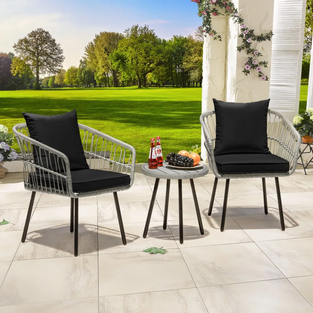 

3 Pcs Patio Wicker Furniture Outdoor Rattan Sofa Garden Conversation Set for Balcony, Backyard, Pool, Porch, Deck - Black
