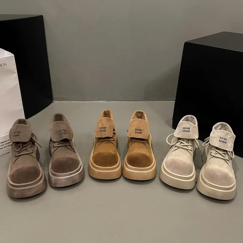 Женские замшевые ботильоны на платформе походные ботинки из натуральной кожи в