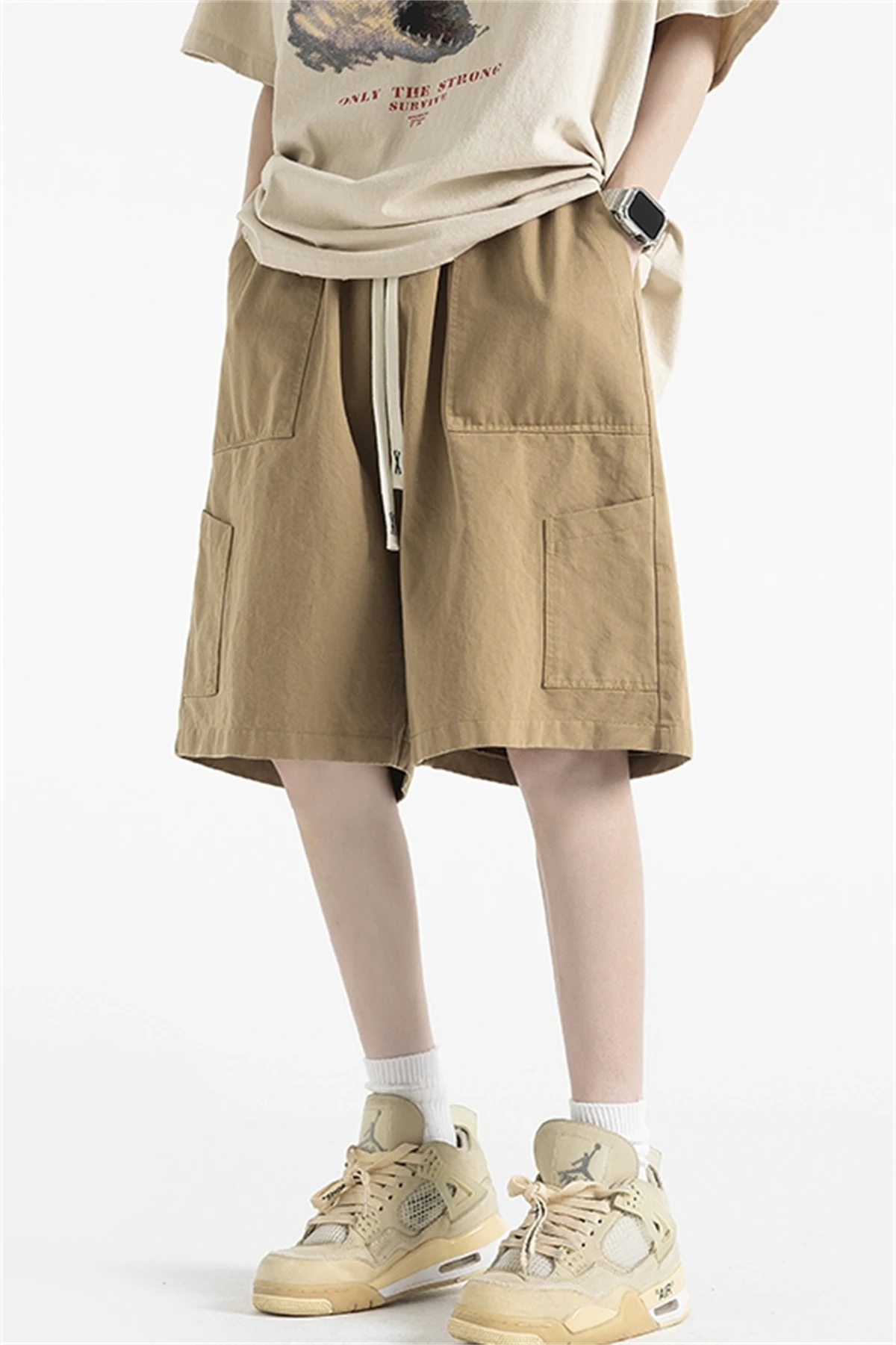 Spring and Summer 2023 Women's Wear American Classic Street Khaki Multi Pocket Loose Wide Leg Overalls Shorts