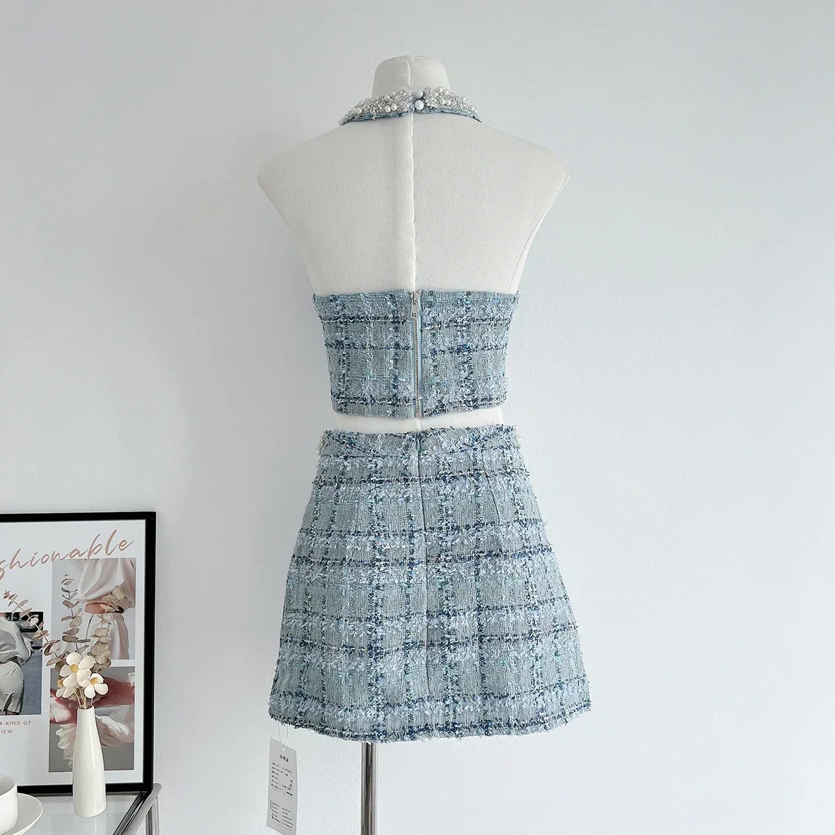 Маленький аромат модные твидовые бусины сексуальное тонкое облегающее платье