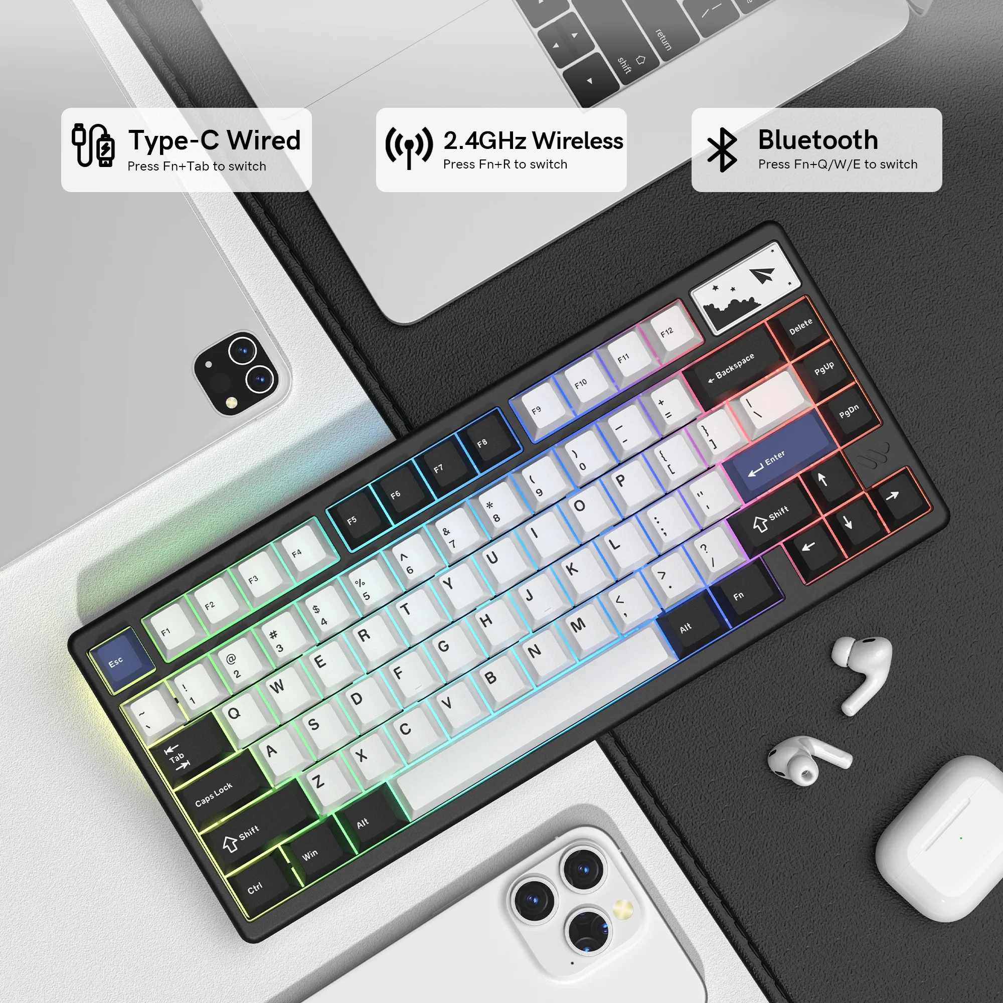 Womier SK71 Pro Desert Tri-Mode Прокладка 75% VIA Алюминиевая игровая клавиатура с горячей