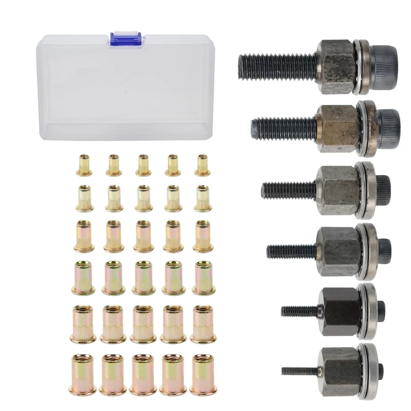 36PCS Pneumatic Rivet Tool Iron Nut Thread Pull Head Riveting Nut M3-M10 Multi Size Insert Nutsert Cap