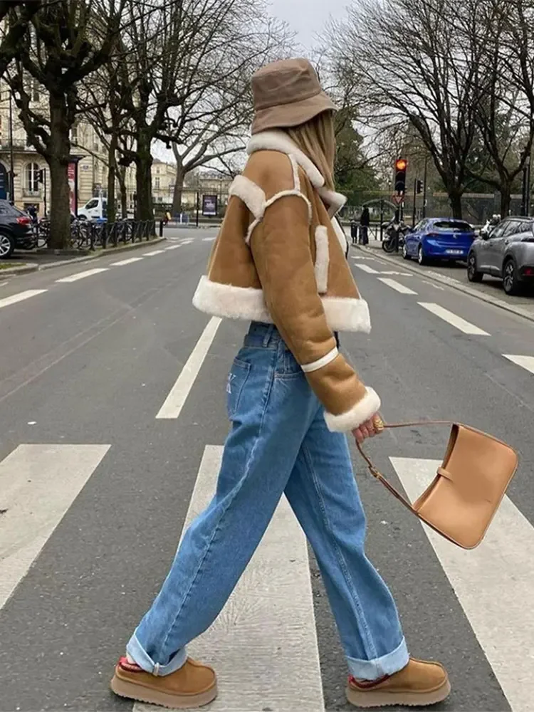 Модное лоскутное меховое пальто из овечьей шерсти женское повседневное короткое