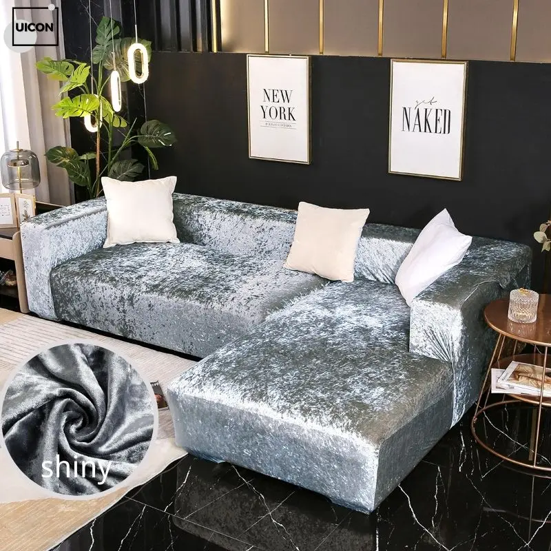 

Shiny L shape Sofa Cover Sparkling Elastic Couch Covers for Sectional Sofa ice Flower Soft Sofa Slipcovers 1/2/3/4 seater