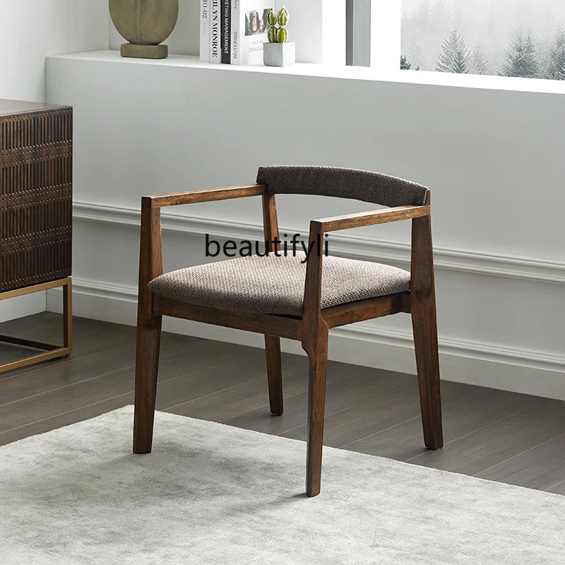 

yj Nordic Retro Wooden Lounge Chair Chinese Style Armrest Dining Chair with Backrest Single Office Chair