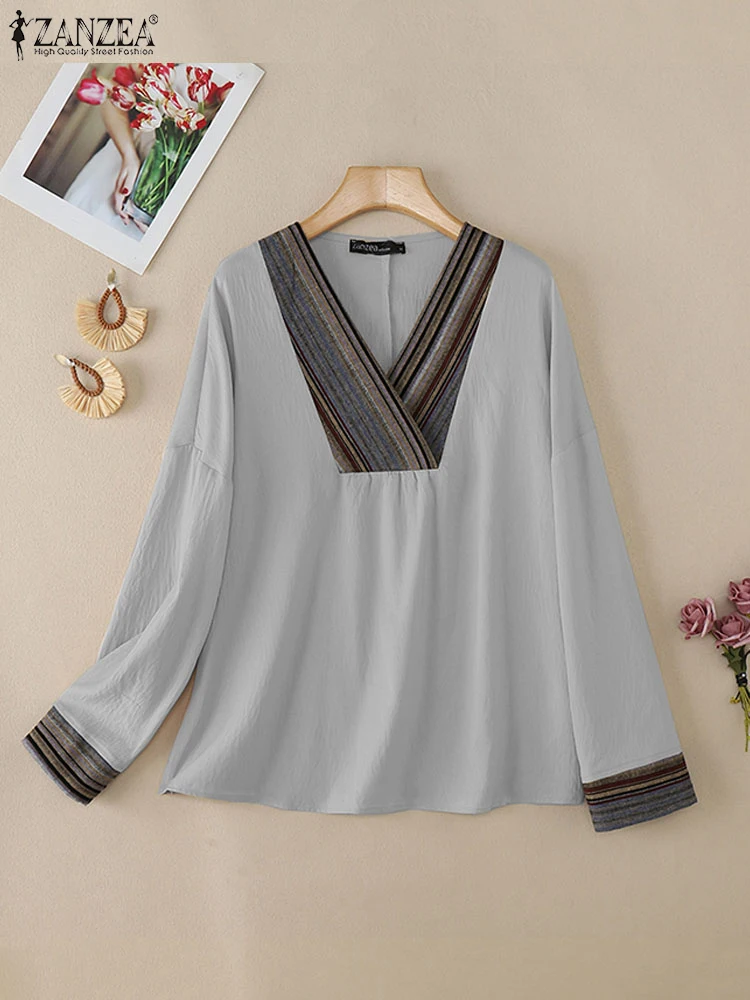 ZANZEA 2024 женские повседневные блузки в полоску с v-образным вырезом корейские