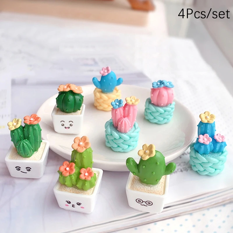 

4Pcs 1:12 Dollhouse Miniature Succulent Potted Plant Cactus Bonsai Model Home Decor Toy Micro Landscape Car Desktop Ornament