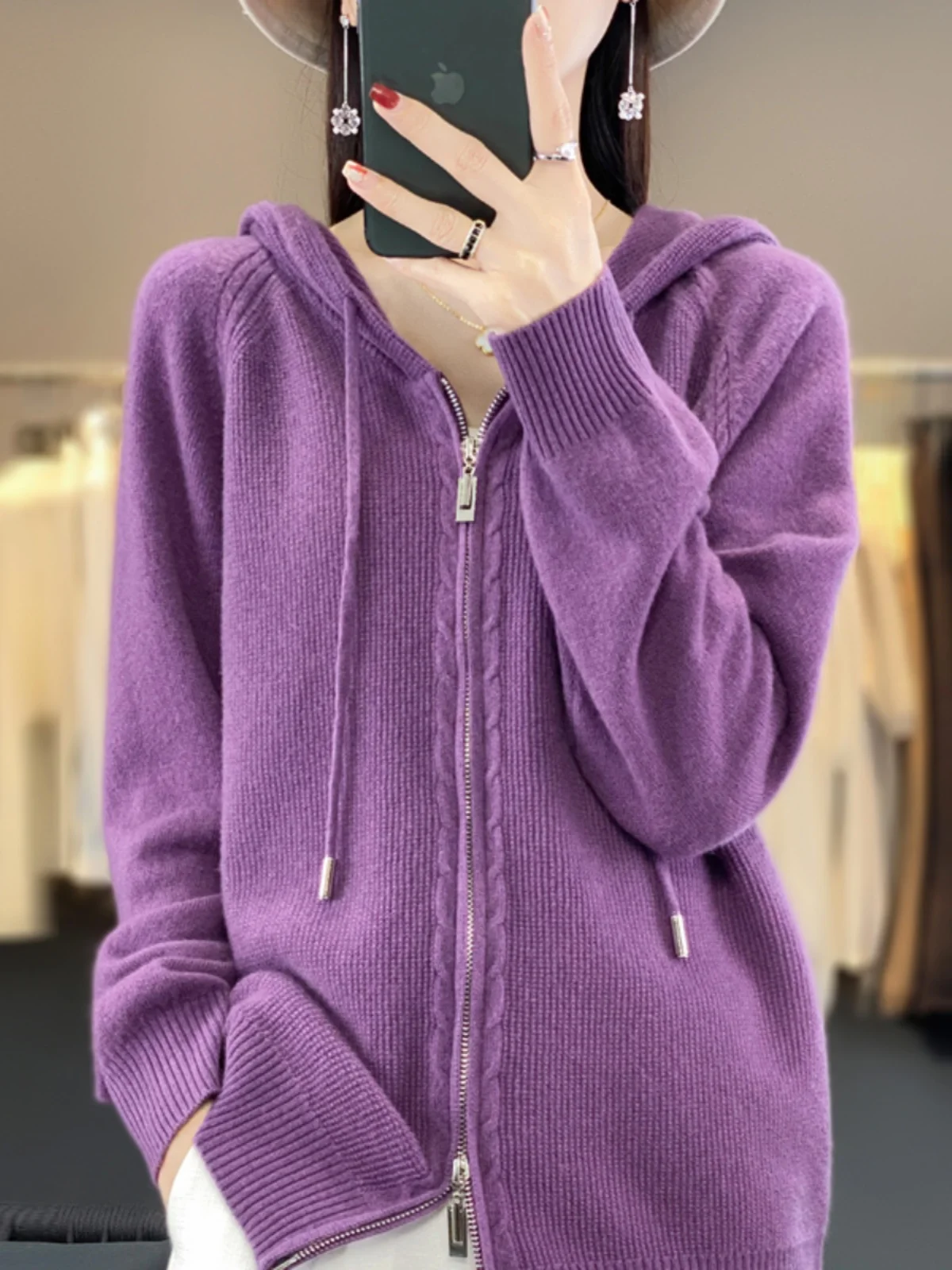 00% чистая шерсть осень и зима 23 новый вязаный свитер на молнии с v-образным вырезом