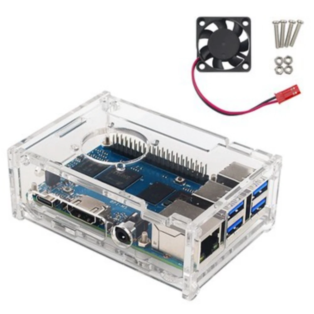 

For Banana Pi M5 S905X3 Quad Core Cortex-A55 4GB RAM 16GB EMMC Gigabit BPI M5 Development Board+Acrylic Case+Cooling Fan