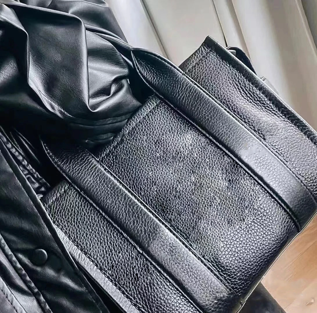

New Fashion Daily Commuting Litchi Pattern Cowhide Tote Bag Zipper Closure Light Luxury Retro Large Capacity Handbag Shoulder