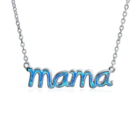 mama letters necklace 925 sterling silver for women blue opal mama mom baby pendant necklace wholesale jewelry mothers day gift