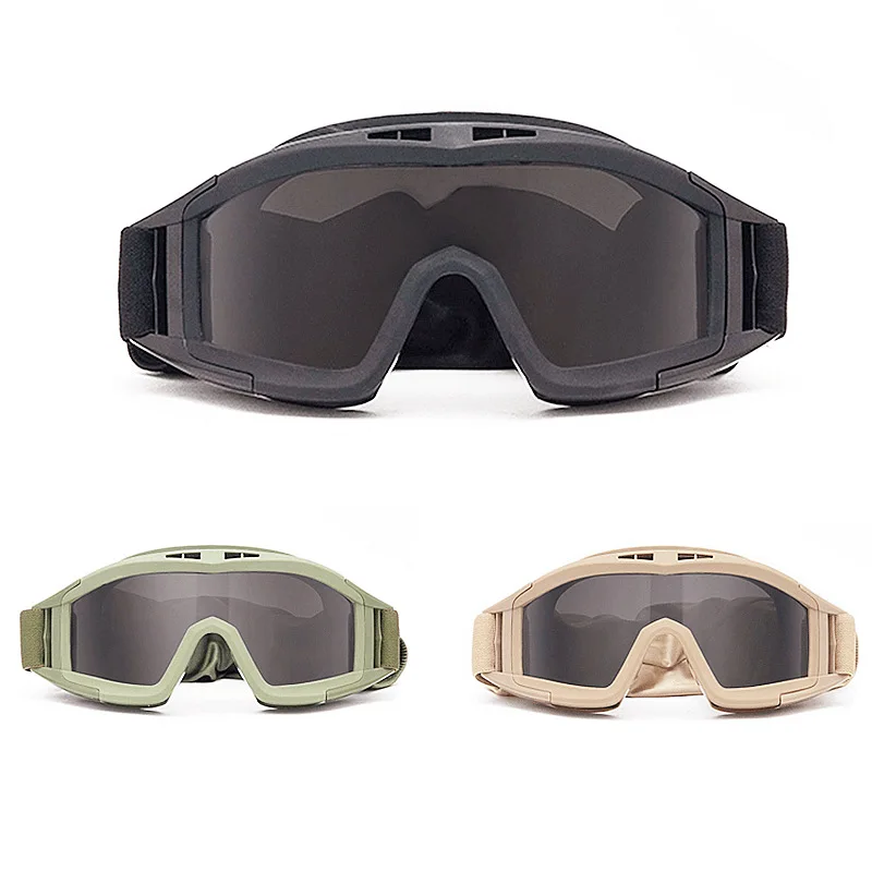 

Airsoft Tactical Goggles 3 Lens Black Tan Green Windproof Dustproof Motocross Motorcycle Glasses CS Paintball Safety Protection