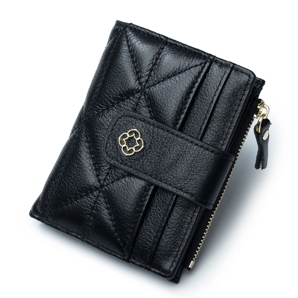 Женский короткий кошелек из натуральной кожи с застежкой держатель для