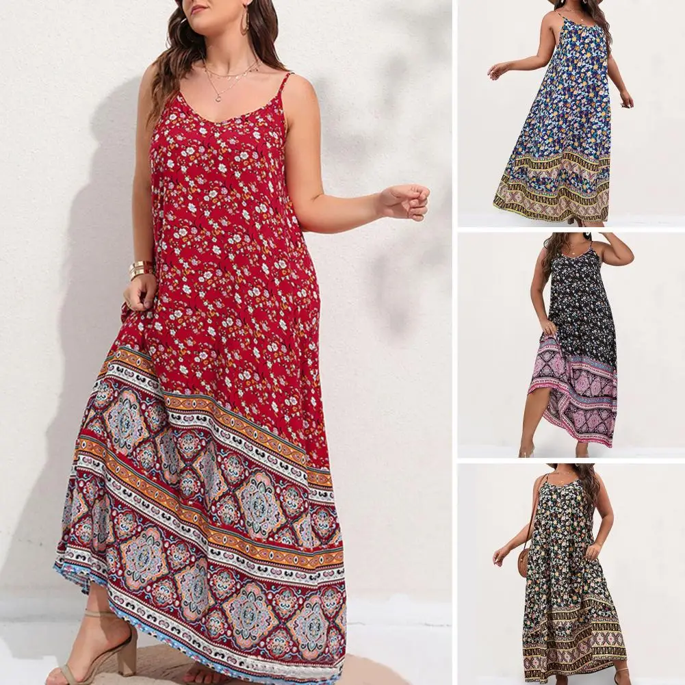 Women's Dress Plus Size Cami Dresses Summer Backless Maxi Dress Floral Print Formal Party Dresses 2023
