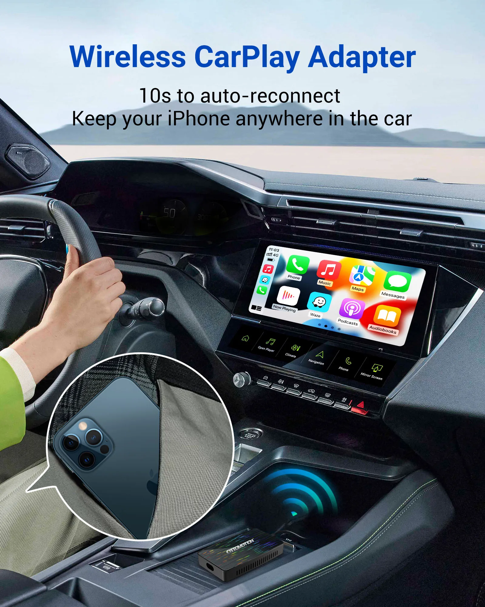 OTTOMOTION Android Ai Box Беспроводной адаптер CarPlay Auto Встроенный Youtube Netflix Spotify IPTV для
