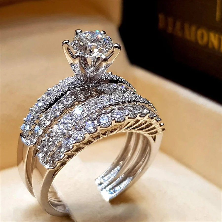 

new luxurious Trendy Crystal zircon Rings For Women Men Lover Couple Rings Set Friendship Engagement Wedding Rings 2022 Jewelry