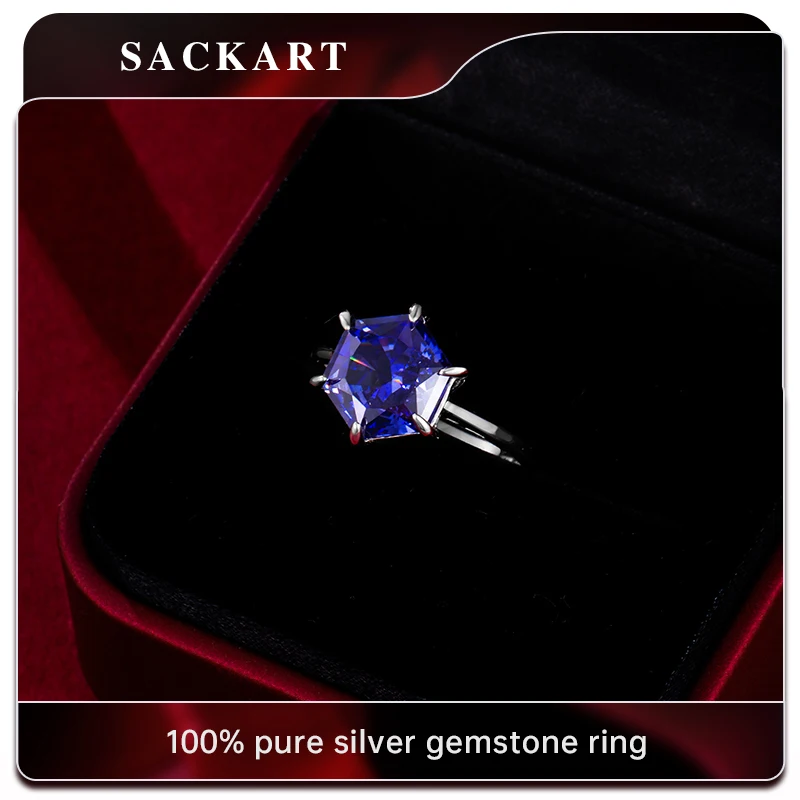 Sapphire Ring S925 Silver 100% Plated 18K Gold Luxury Wedding Jewelry Women Rings Natural Gemstones with Certificate