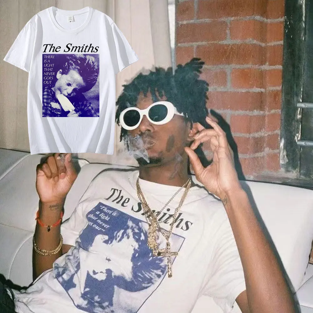 

Футболка с коротким рукавом The Smiths Playboi Carti, стильная тенниска с принтом в стиле хип-хоп, винтажная хлопковая майка оверсайз, уличная одежда