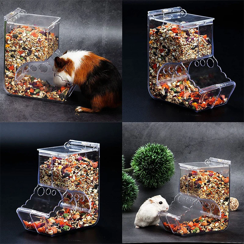 

Food Dispenser Hamsters Feeder Plastic Clear Automatic Small Animals Feeder for Hamster Guinea Pigs Rabbit Food Bowl Container