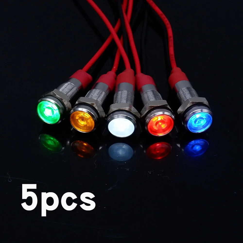 

Металлические индикаторные лампы 5 шт., 6 мм, красный, оранжевый, синий, зеленый, белый, 3-6В/12-24В/110-220В