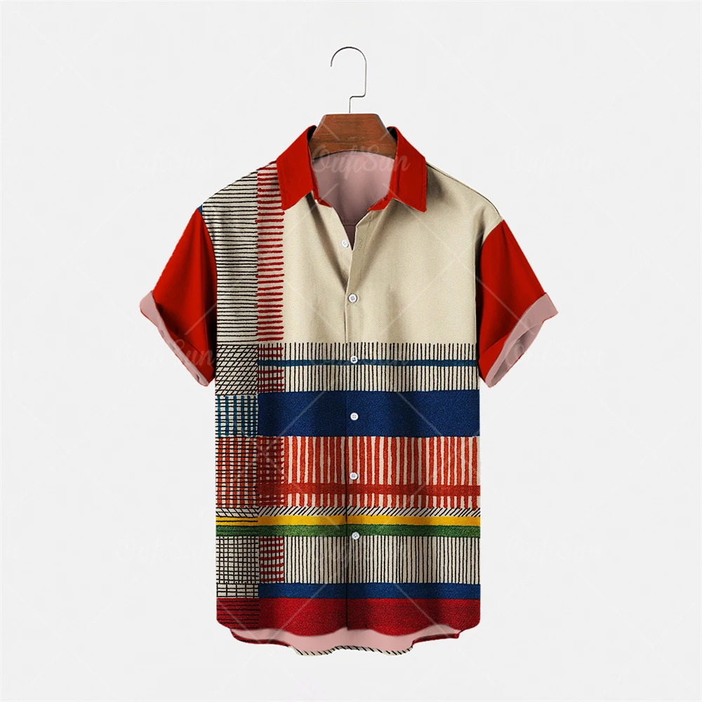 

Striped Pattern Black and White Contrast Color Bandana Shirt Men's Street Fashion Polo Shirt Hawaiian Shirts