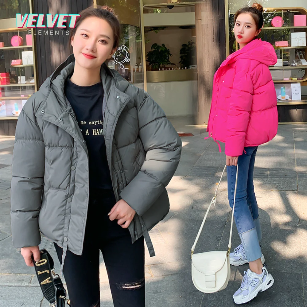 

VE 2023 New Women Short Jacket Winter Parkas Thick Hooded Cotton Padded Jackets Coats Female Loose Puffer Parka Oversize Outwear
