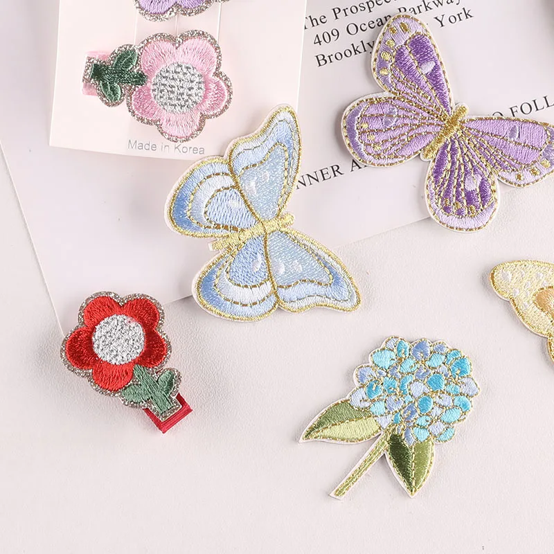 

Fashion Colorful Pretty Gold Butterfly Flowers Embroidered Patches For Clothing Hand Account Diy Self-adhesive Decorative Badges